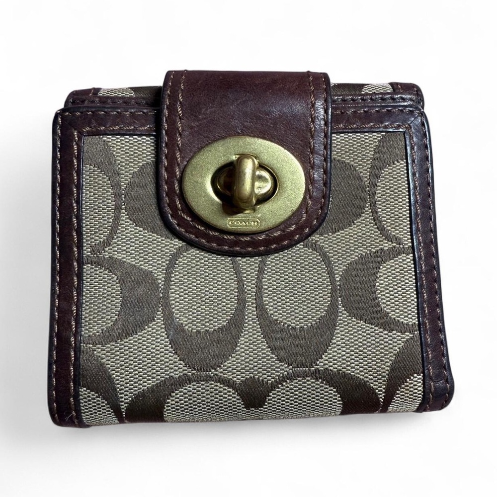 Coach Brown and Tan Logo Trifold Wallet